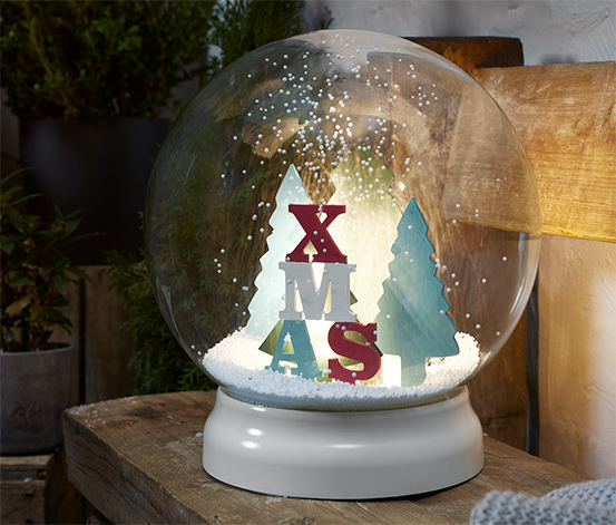 *For X-Mas*: LED-Outdoor-Schneekugel aus Glas, mit Sockel