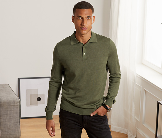 Merino-Pullover mit Polokragen olivgrün online bestellen