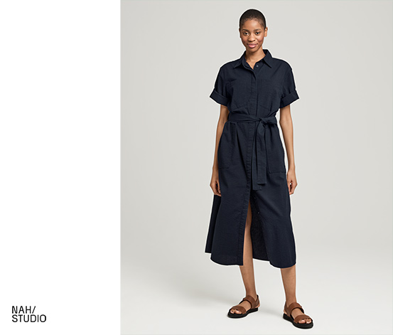 NAH/STUDIO Seersucker-Kleid | Baumwolle Navy online bestellen