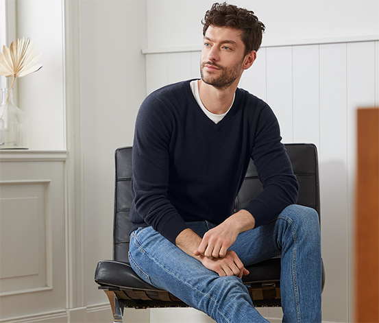 Cashmere-Pullover mit V-Ausschnitt dunkelblau online bestellen