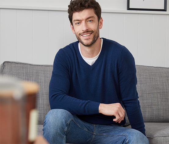 Cashmere-Pullover mit V-Ausschnitt blau online bestellen