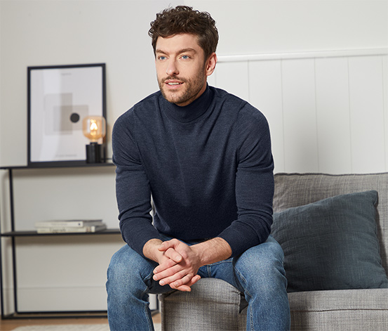 Merino-Pullover mit Rollkragen dunkelblau online bestellen