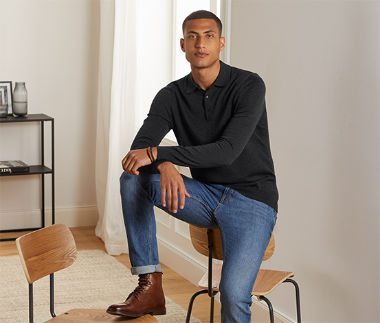 Merino-Pullover mit Polokragen anthrazit online bestellen