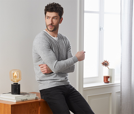 Cashmere-Pullover mit V-Ausschnitt grau meliert online bestellen
