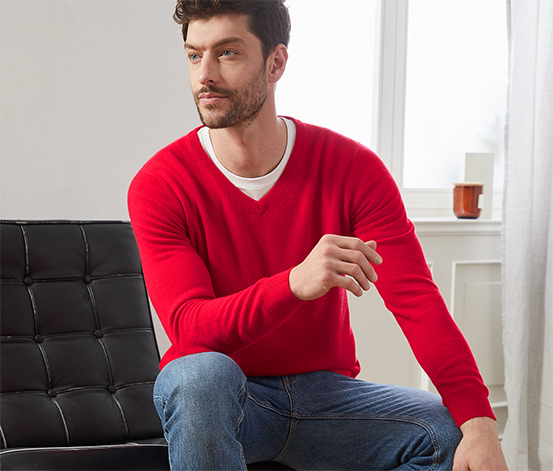 Cashmere-Pullover mit V-Ausschnitt, rot