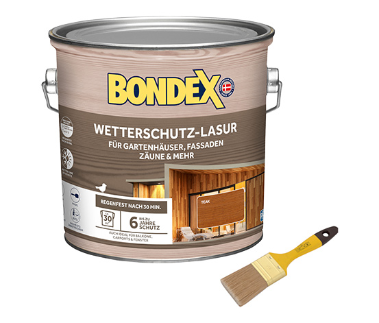 Bondex Wetterschutz-Lasur, 2,5 l,  inkl. Flachpinsel, teak