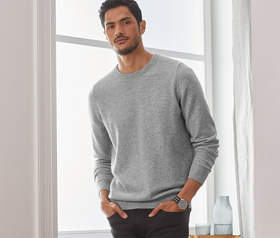 Cashmere-Pullover mit Rundhalsausschnitt grau meliert online bestellen