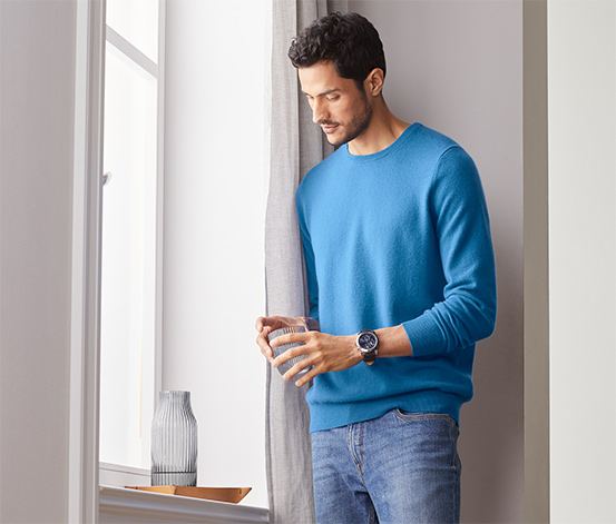 Cashmere-Pullover mit Rundhalsausschnitt blau online bestellen