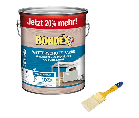 Bondex Wetterschutz-Farbe, 3,0 l, inkl. Flachpinsel,grau