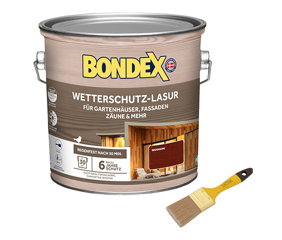 Bondex Wetterschutz-Lasur, 2,5 l,  inkl. Flachpinsel, mahagoni