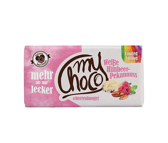 myChoco Weiße Himbeer-Pekannuss Schokolade