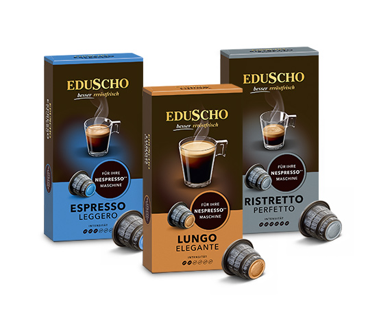EDUSCHO Probierset – Lungo Elegante, Ristretto Perfetto, Espresso Legero – 3x 10 Kapseln