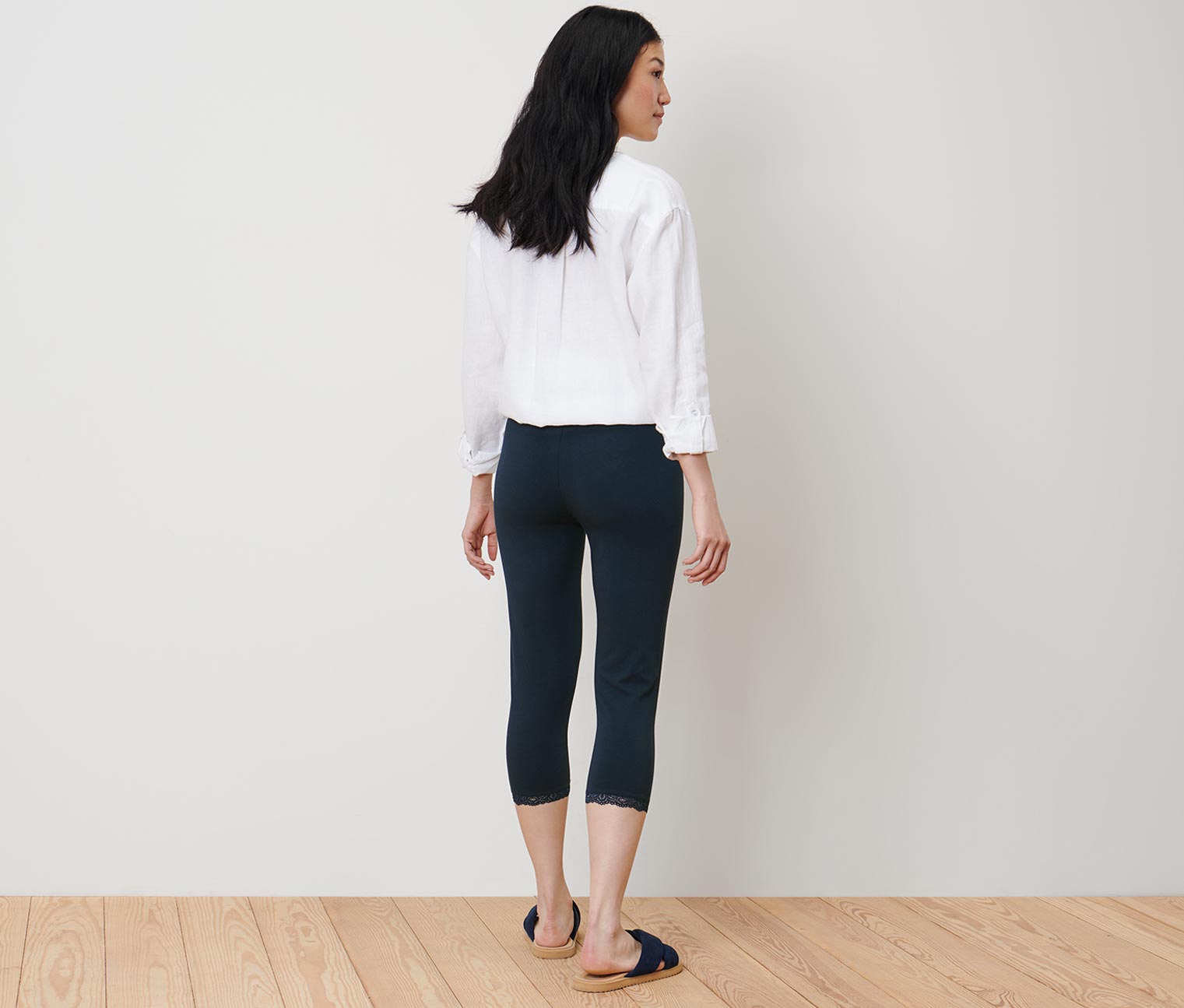 Thumbnail - Tchibo - 3/4-Leggings mit Spitzenborte - Damen - Gr. S - dunkelblau