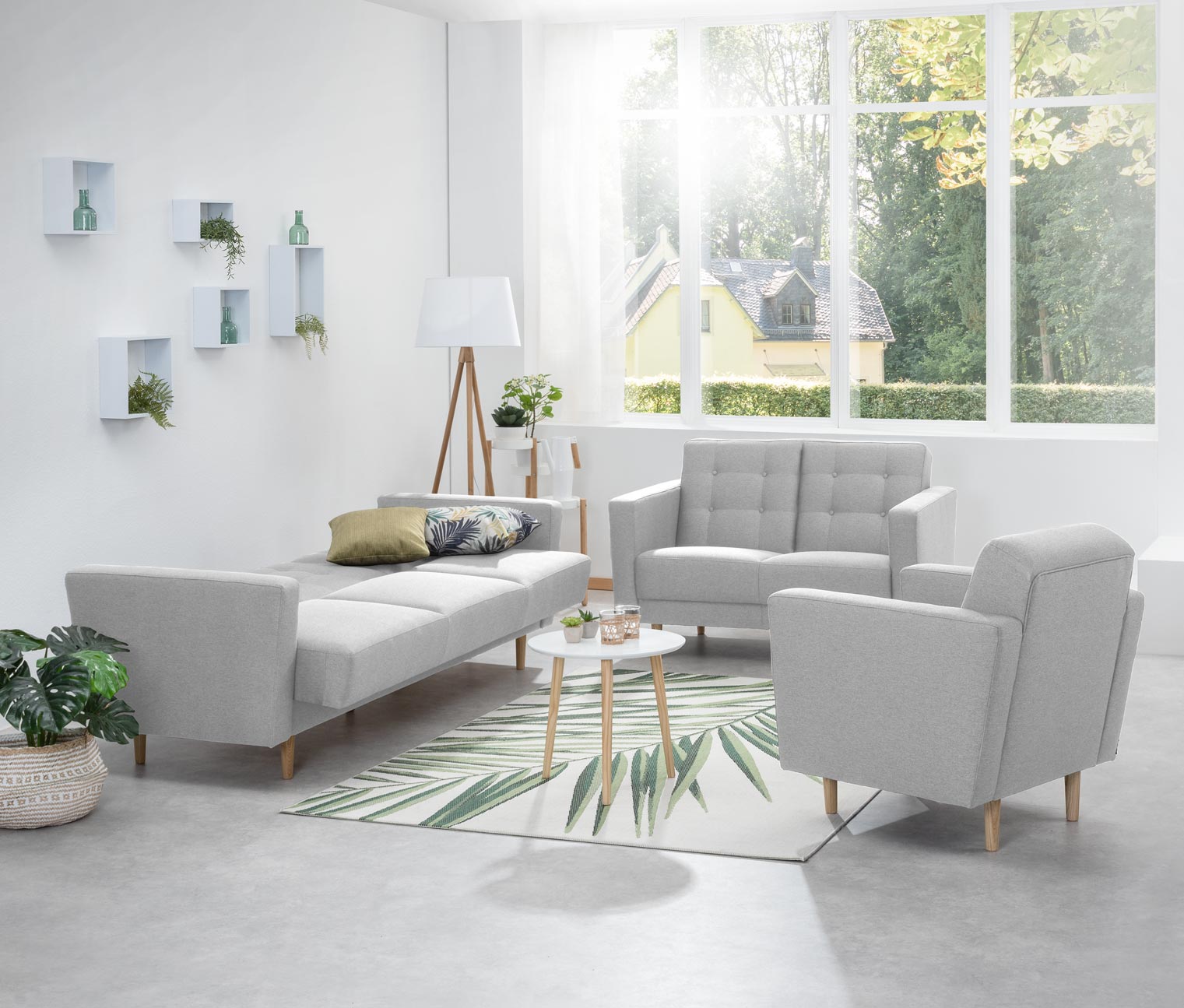Thumbnail - Tchibo - 3-Sitzer-Schlafsofa »Janny« - 224x83x81cm - hellgrau - Polyester / Holz / Eschen-Massivholz