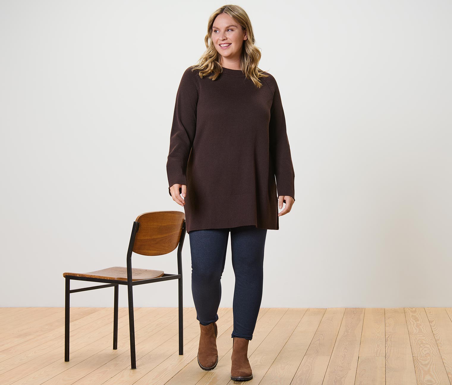 Thumbnail - Tchibo - Langer Strickpullover - Damen - Gr. S - dunkelbraun