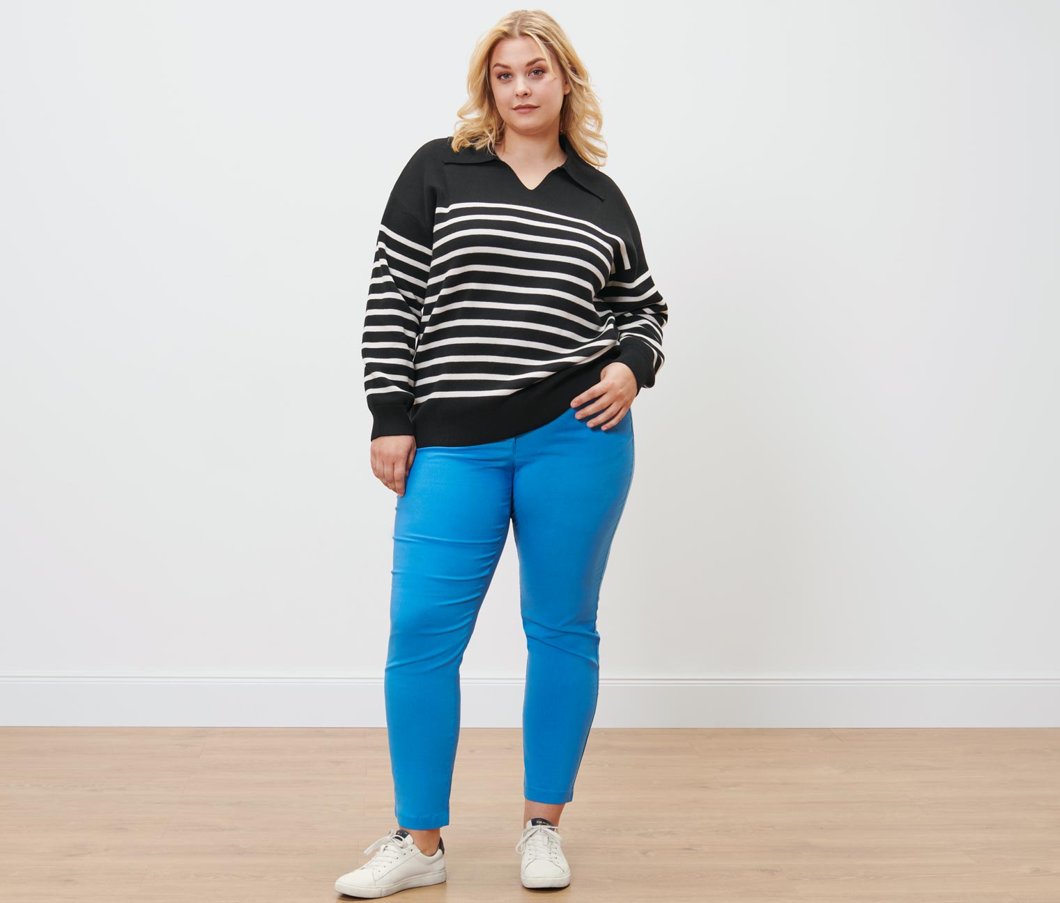 Thumbnail - Tchibo - Pullover mit Kragen - Damen - Gr. L - creme/gestreift