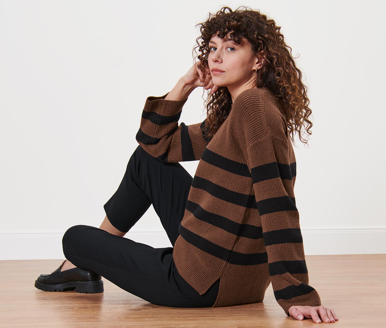 Thumbnail - Tchibo - Gestreifter Strickpullover - Damen - Gr. XL - schwarz/gestreift