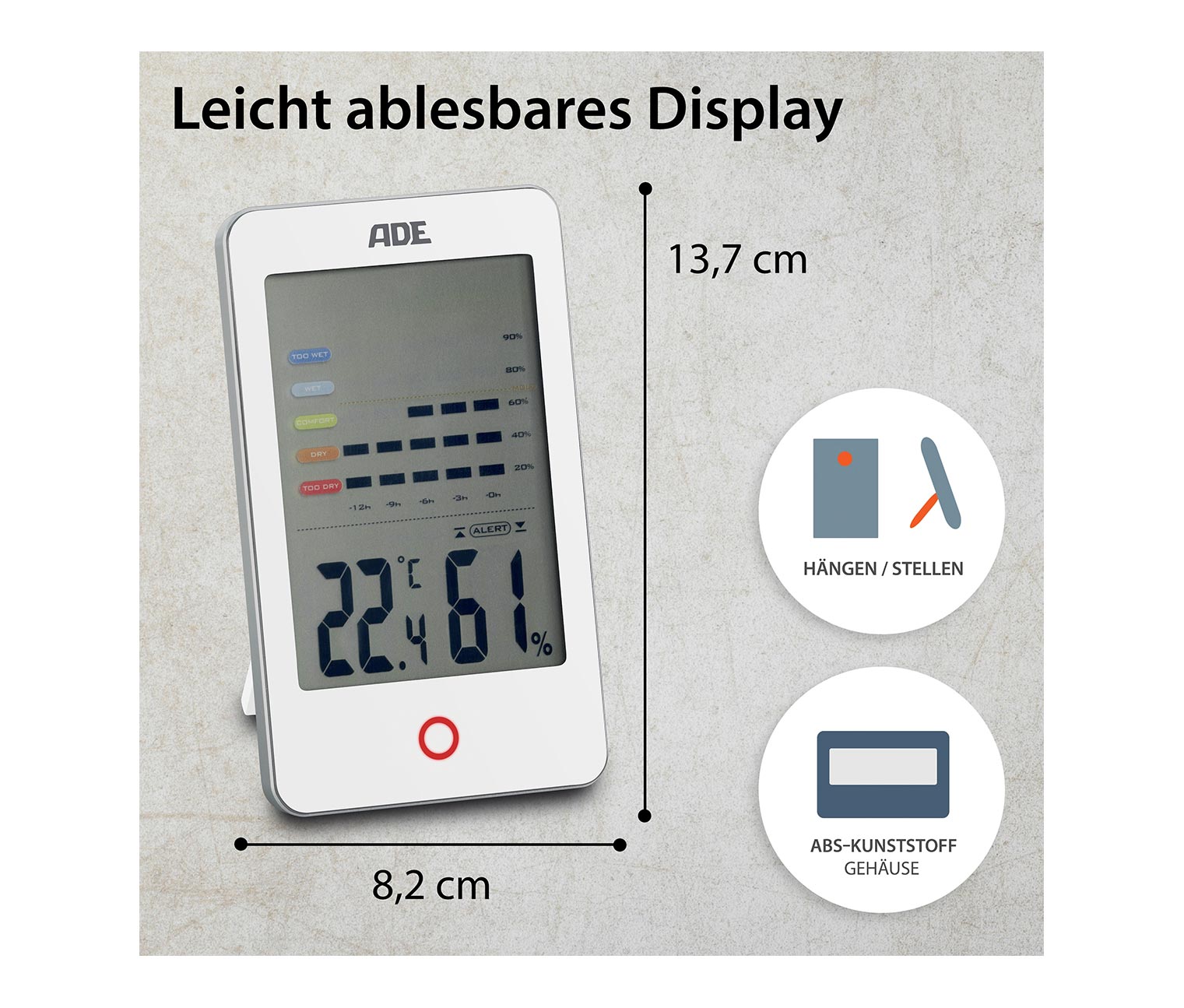 Thumbnail - Tchibo - ADE Digitales Hygrometer mit Schimmelalarm - weiß