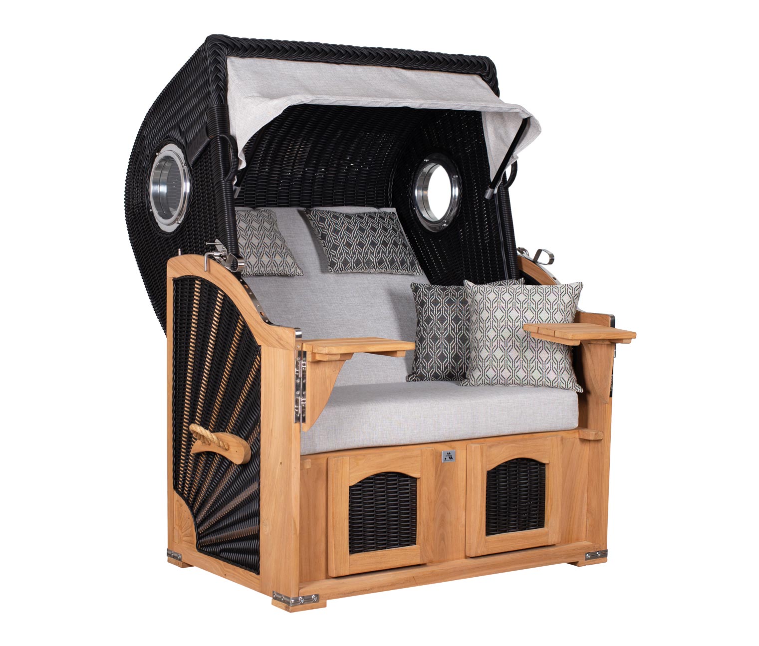 Thumbnail - deVries Teak-Strandkorb XL - 140x161x160cm - schwarz - Holz / Polyethylen / Polyurethan