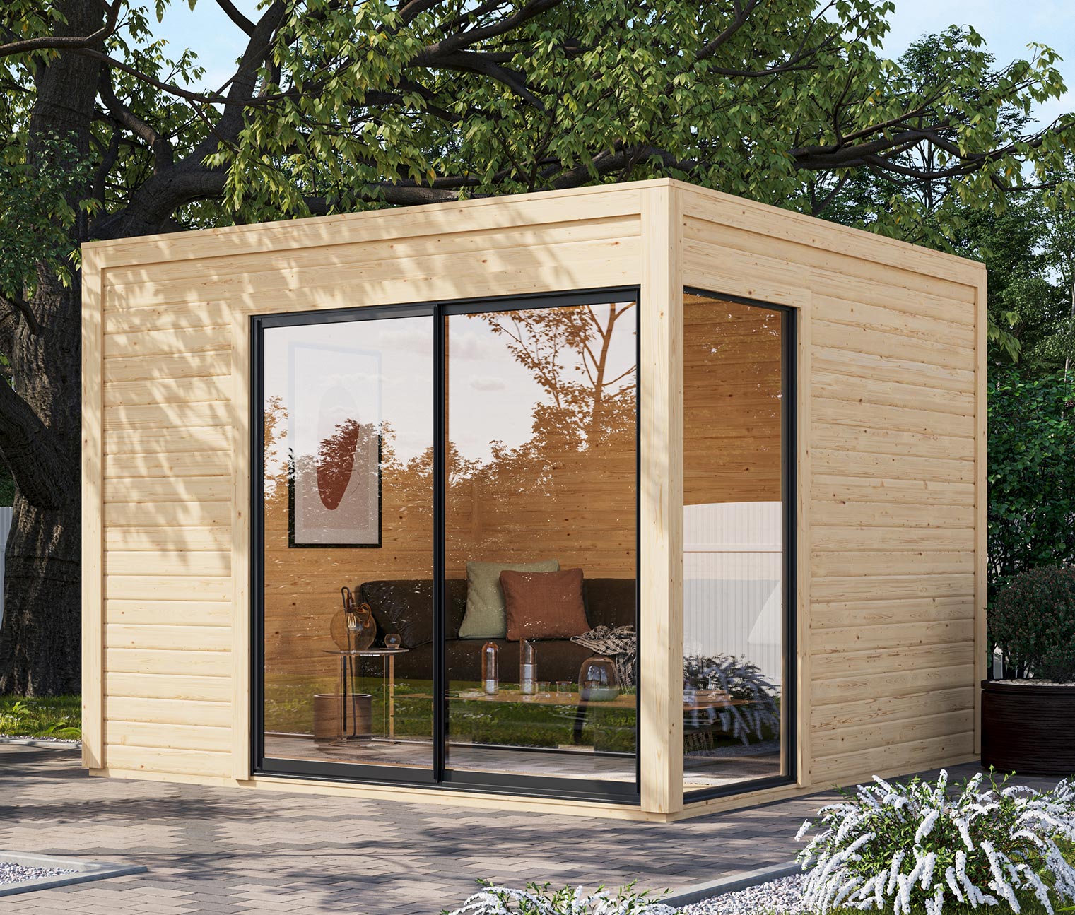 Thumbnail - Karibu modernes Gartenhaus mit Schiebetür »Noelia« - 308x308x242cm - anthrazit - Fichtenholz / Aluminium
