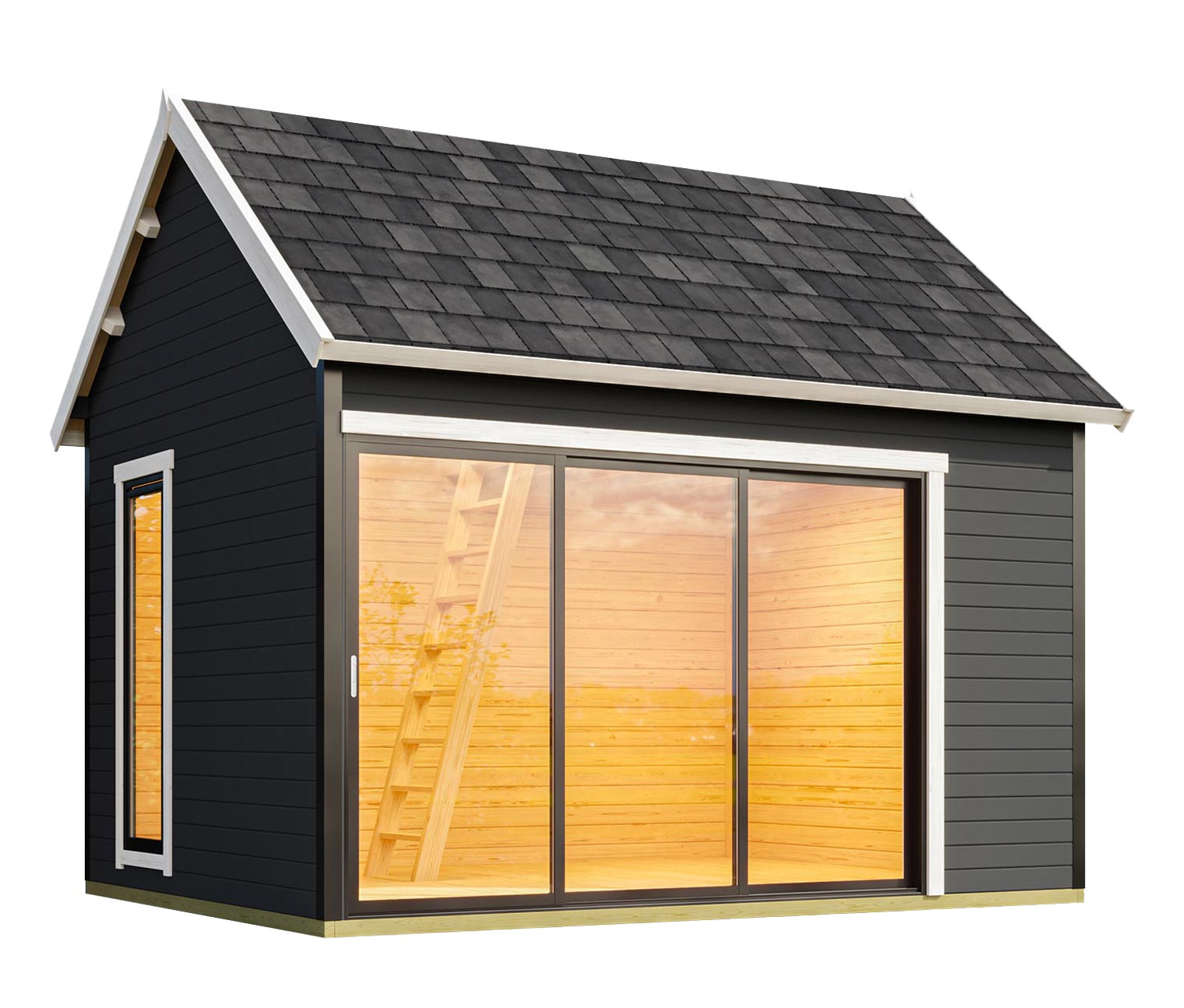 Thumbnail - Weka Designhaus mit Schlafboden »M445A« - 430x336x365cm - grau - Fichtenholz / Aluminium / Glas