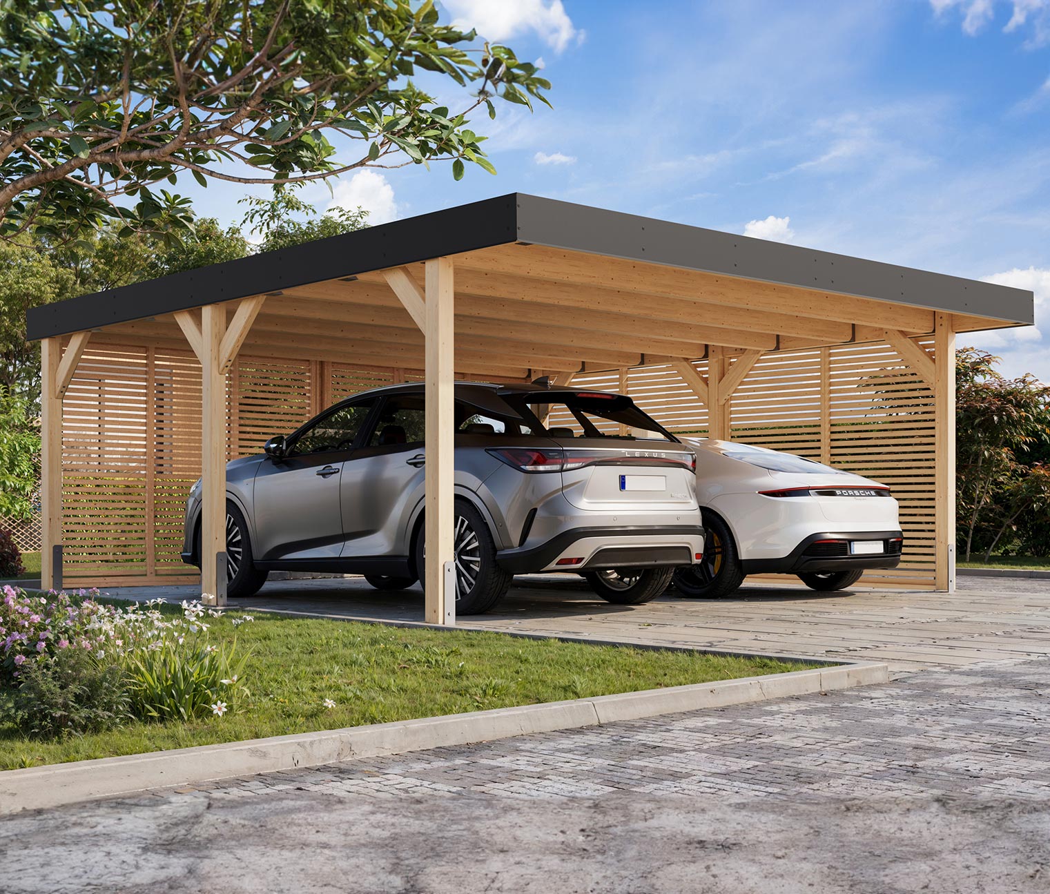 Thumbnail - Karibu Doppel-Carport - 552x487x246,5cm - anthrazit - Fichtenholz