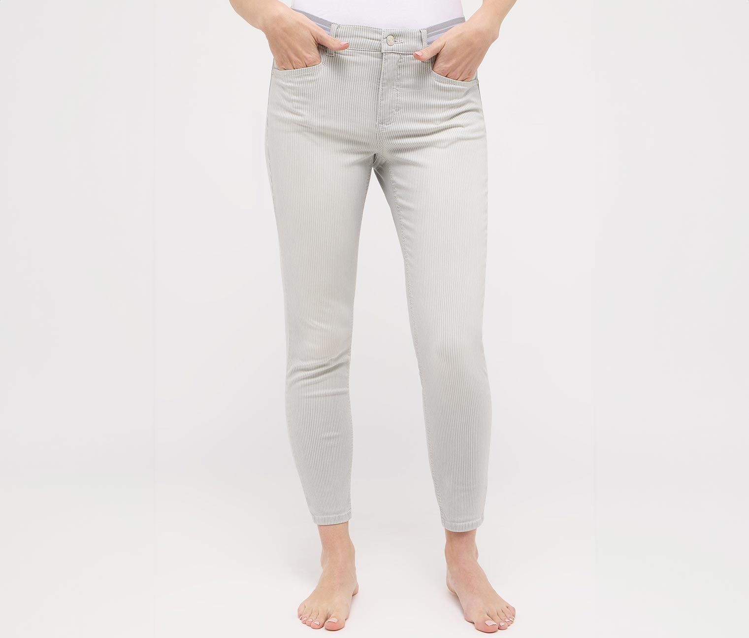 Thumbnail - Angels Jeans »Ornella Sporty« Slim Fit 7/8 - Damen - Gr. 46 - grau/gestreift
