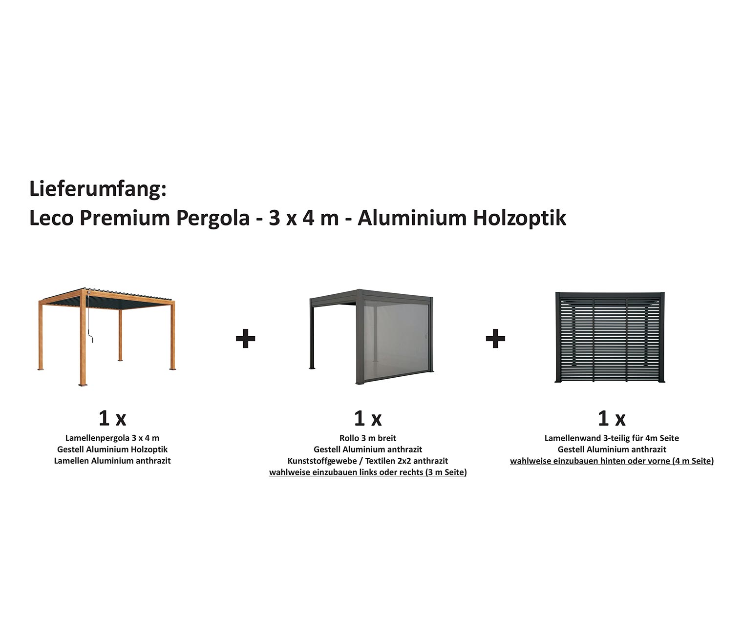Thumbnail - Leco Premium Pergola - 400x300x250cm - braun - Aluminium / Polyvinylchlorid / Polyester
