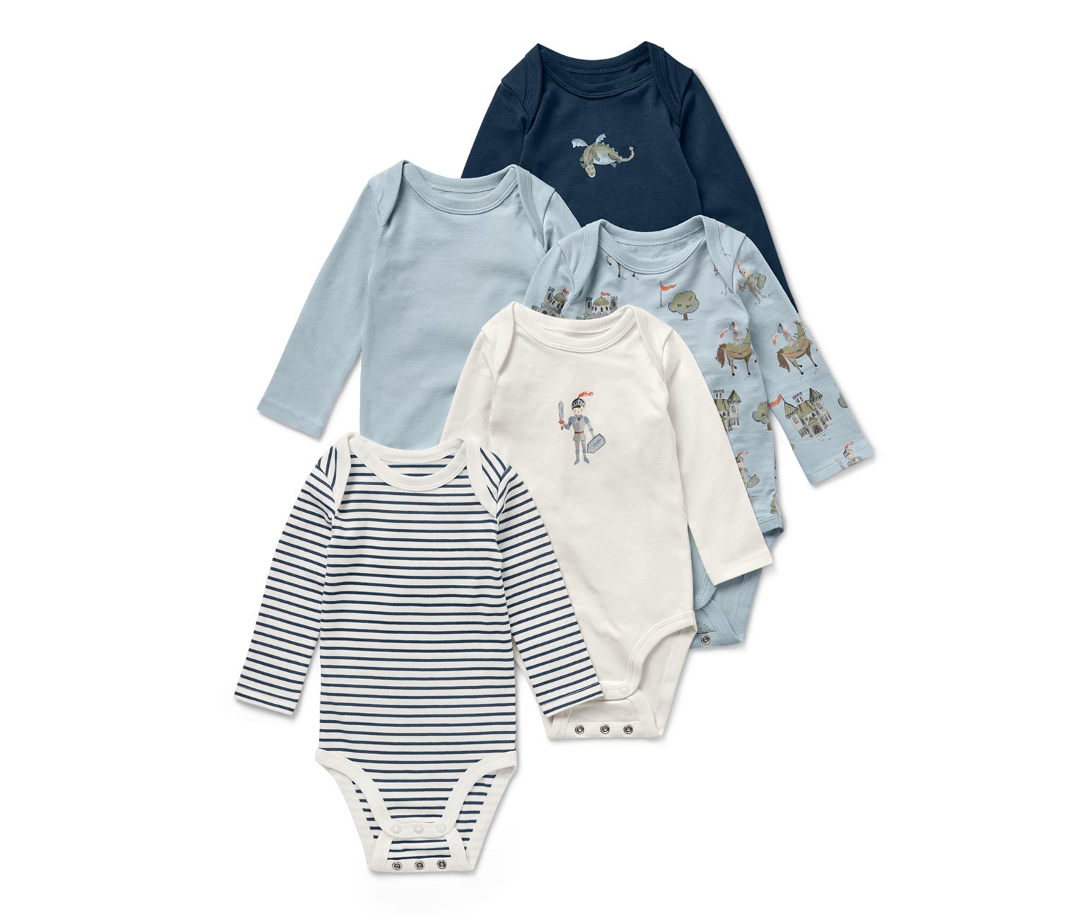 Thumbnail - Tchibo - 5 Baby-Bodys mit Mitwachsfunktion - Herren - Gr. 98/104 - creme/print