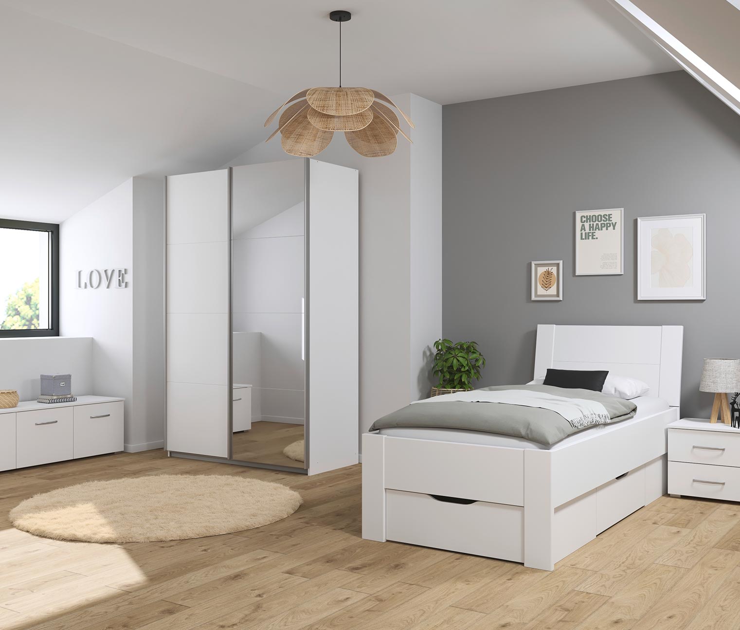 Thumbnail - rauch Schwebetürenschrank »Quadra« mit Spiegel - 136x62x210cm - weiß - Holz
