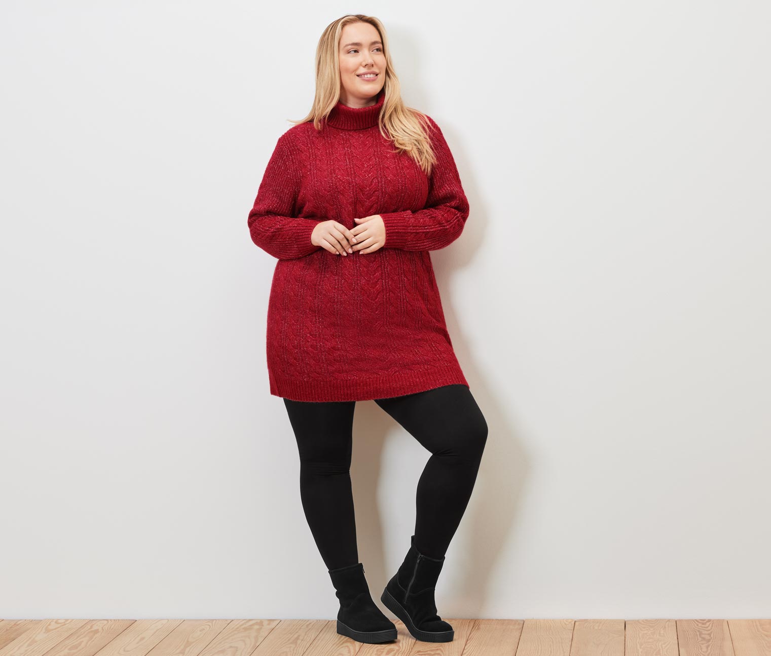 Thumbnail - Tchibo - Langer Strickpullover mit Zopfmuster - Damen - Gr. M - rot