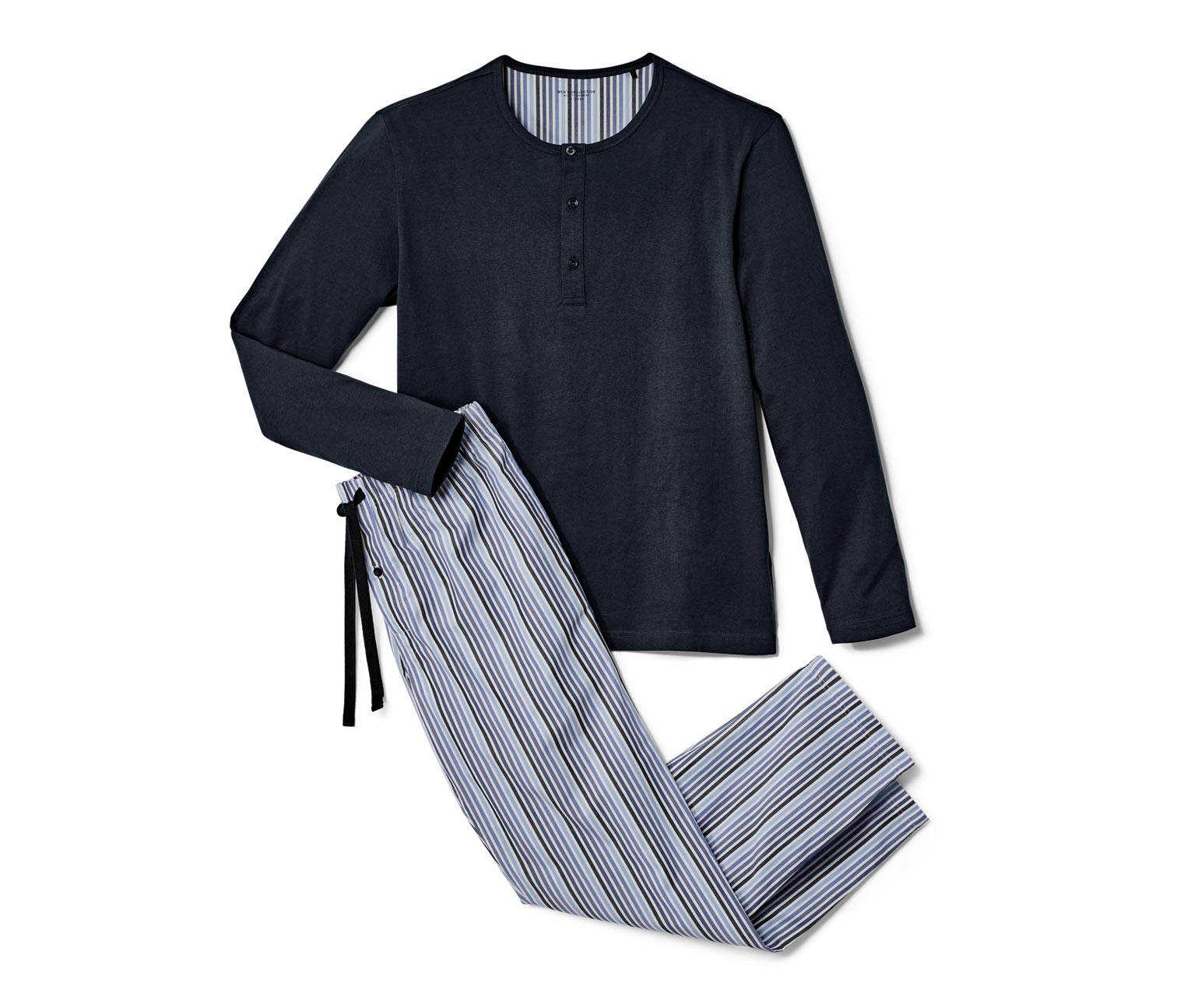 Thumbnail - Tchibo - Pyjama mit gewebter Hose - Herren - Gr. L - dunkelblau/gestreift