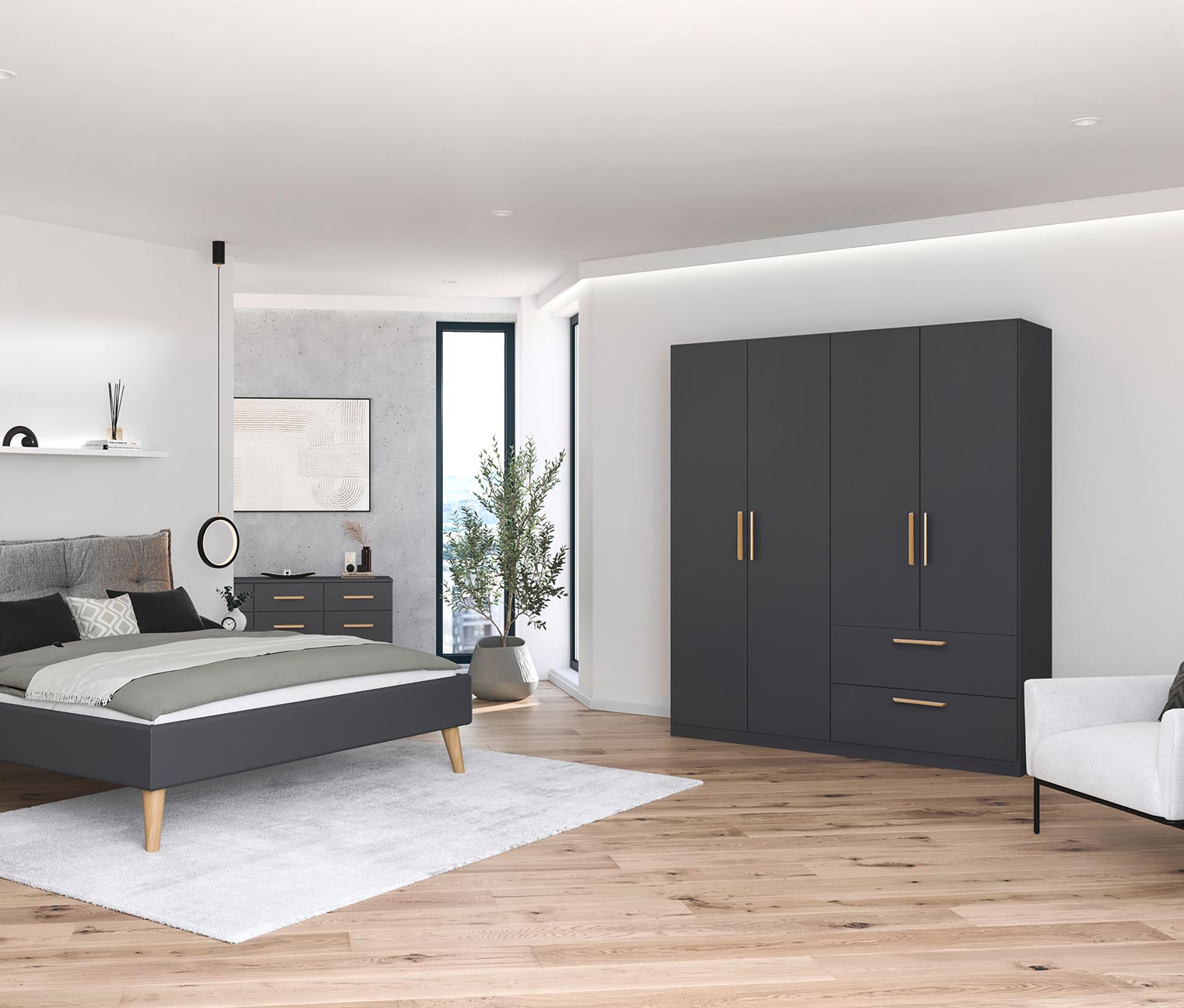 Thumbnail - rauch Drehtürenschrank »Skandi« - 181x54x210cm - grau - Holz