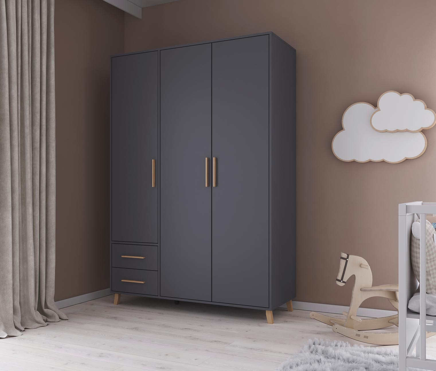 Thumbnail - rauch Drehtürenschrank »Shinjo« - 140x53x203cm - grau - Holz