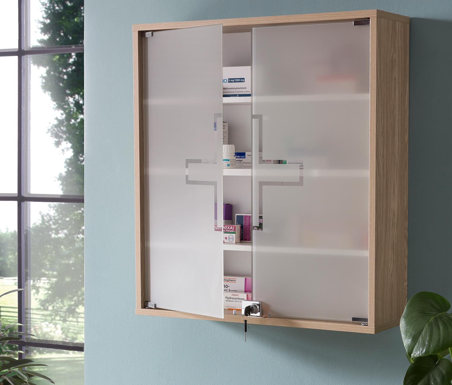Thumbnail - Tchibo - Medikamentenschrank »Wido« - 64x19,6x71cm - braun - Holz / Glas / Metall