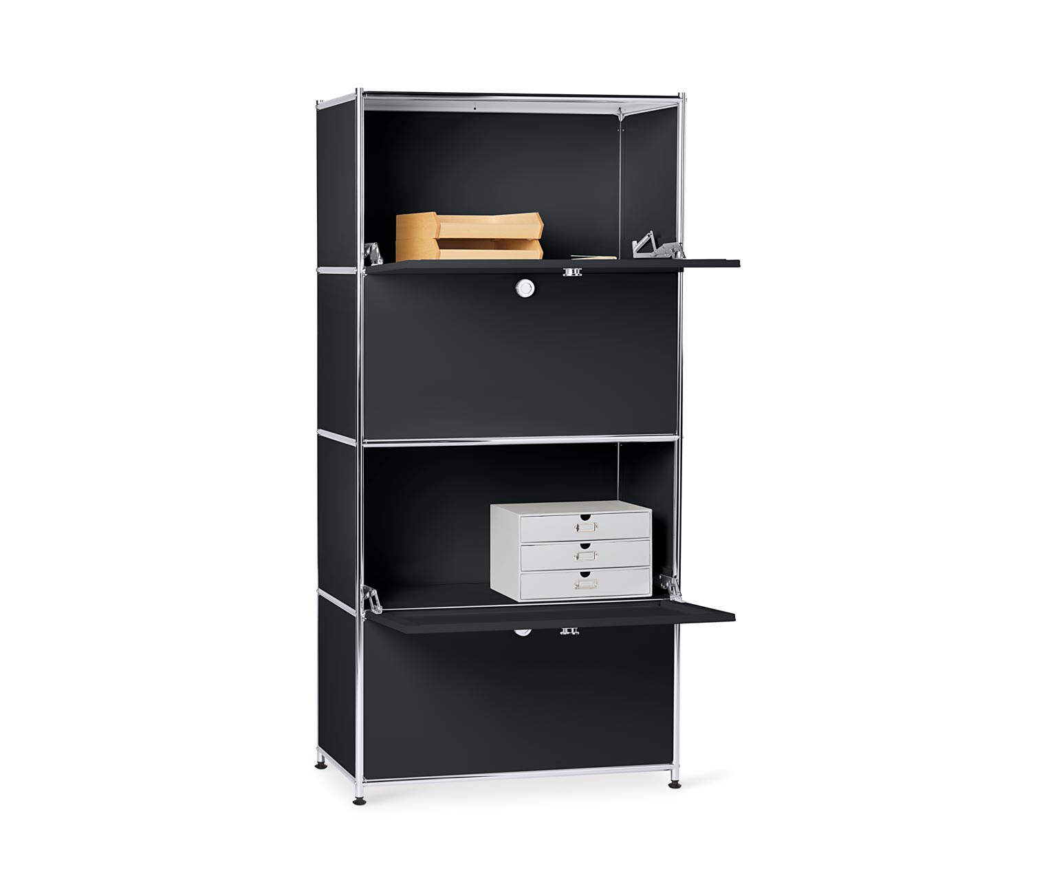 Thumbnail - Tchibo - Highboard Metall »Cn3« mit 4 Klappenfächern - 77x40x158,5cm - schwarz - Stahl / Aluminium / Kunststoff