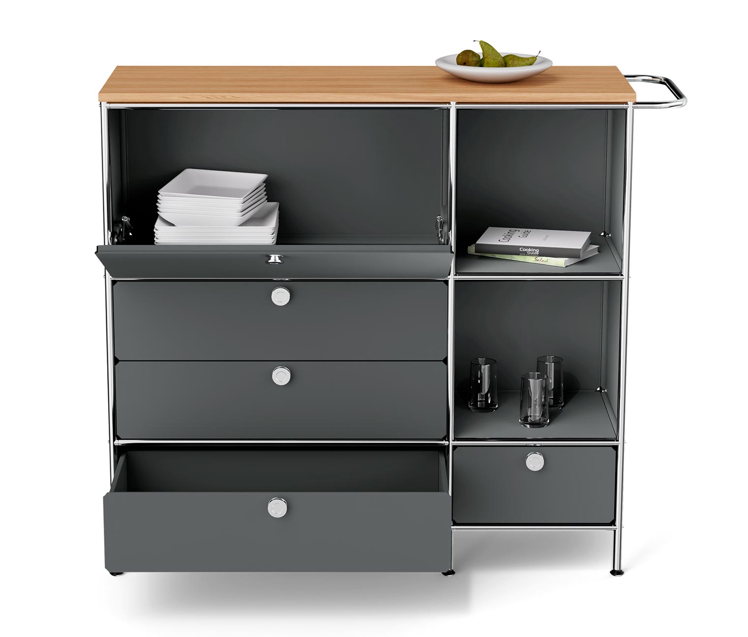 Thumbnail - Tchibo - Sideboard Metall »Cn3« mit Holzplatte - 127x42x111cm - chrom - Stahl / Aluminium / Kunststoff