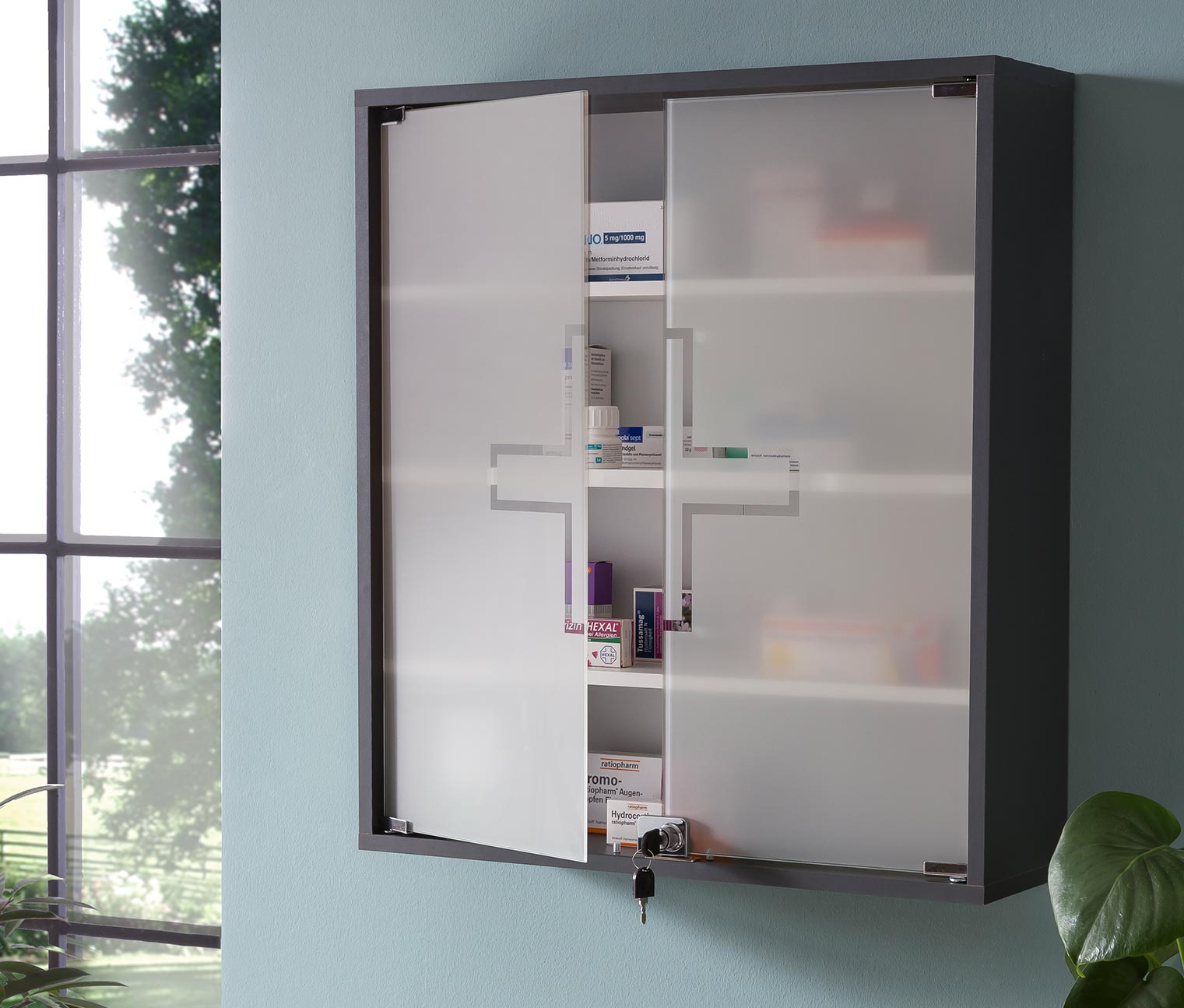 Thumbnail - Tchibo - Medikamentenschrank »Wido« - 64x19,6x71cm - anthrazit - Holz / Glas / Metall