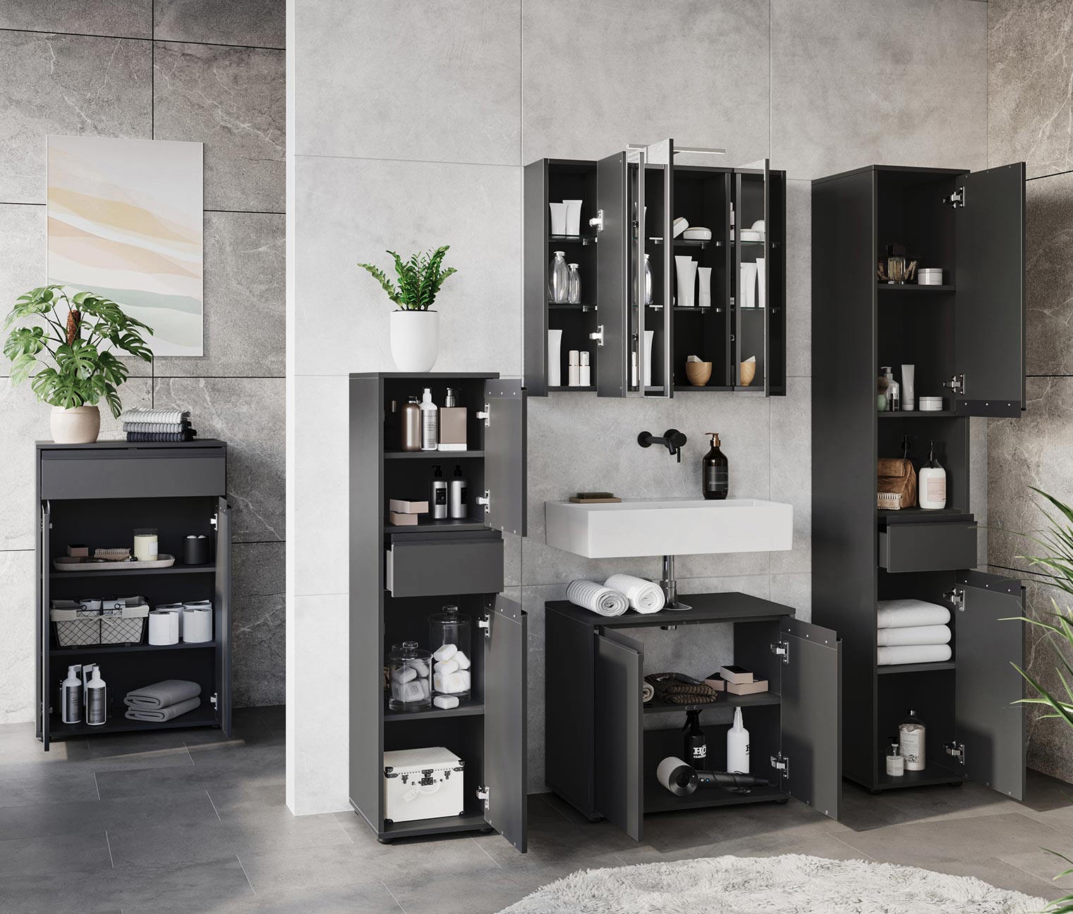 Thumbnail - Tchibo - Badschrank »Lemont« - 33x34x121cm - grau - Holz