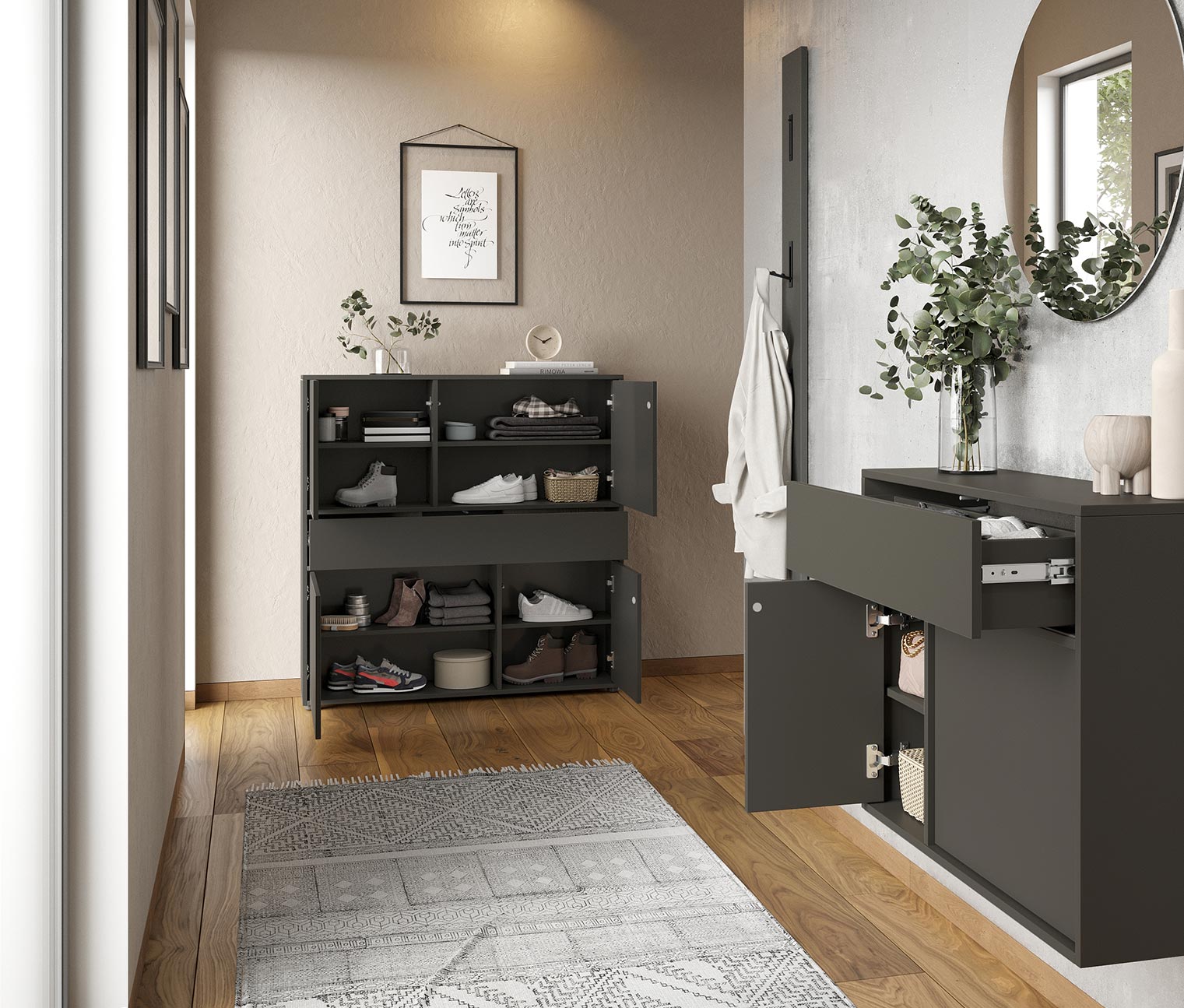Thumbnail - Tchibo - Ameca Mehrzweckschrank mit 2 Türen und einer Schublade - 83x25x63cm - grau - Holz