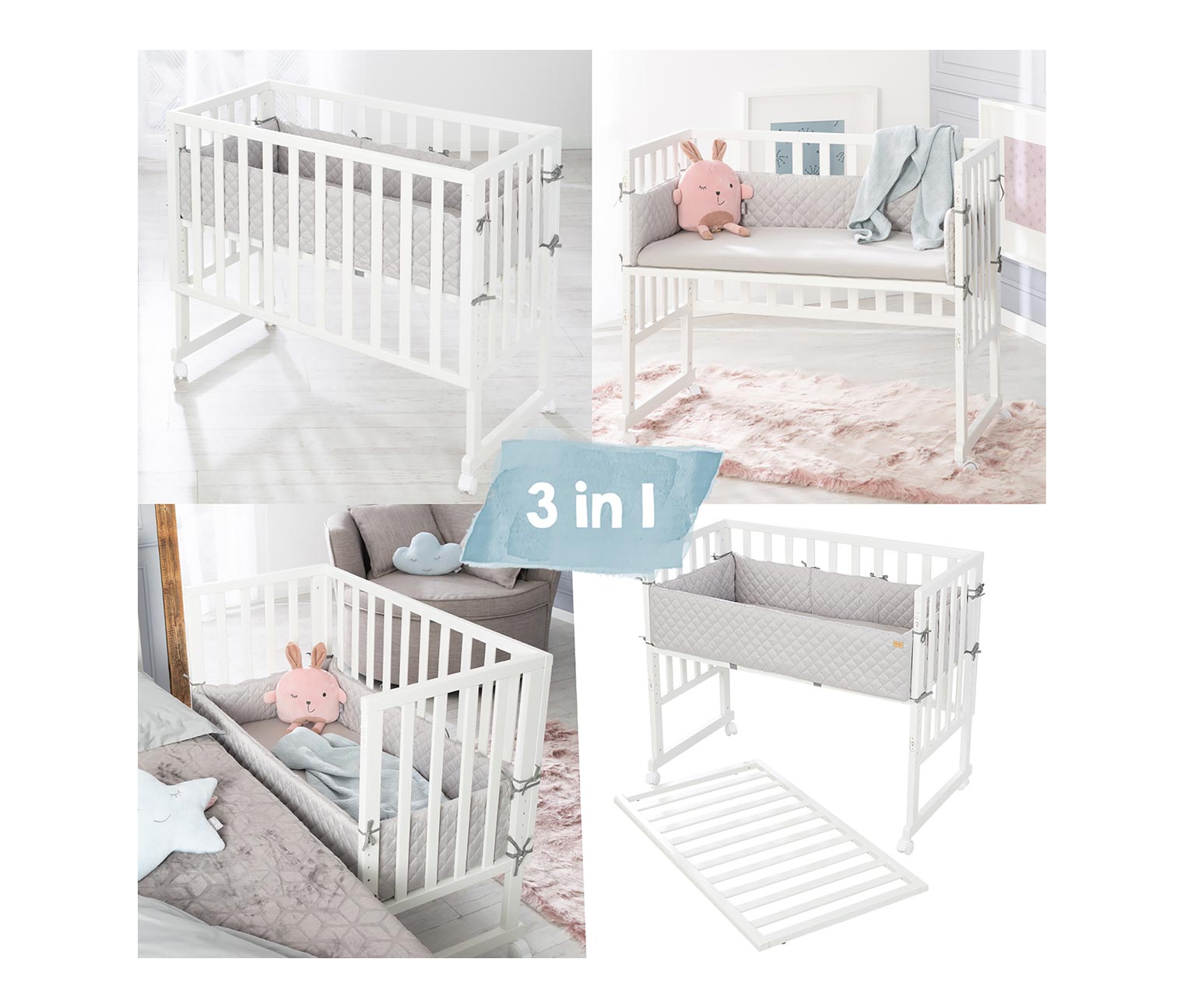Thumbnail - roba 3-in-1-Stuben-Beistellbett - 49,5x90x85,5cm - weiß - Holz / Kunststoff