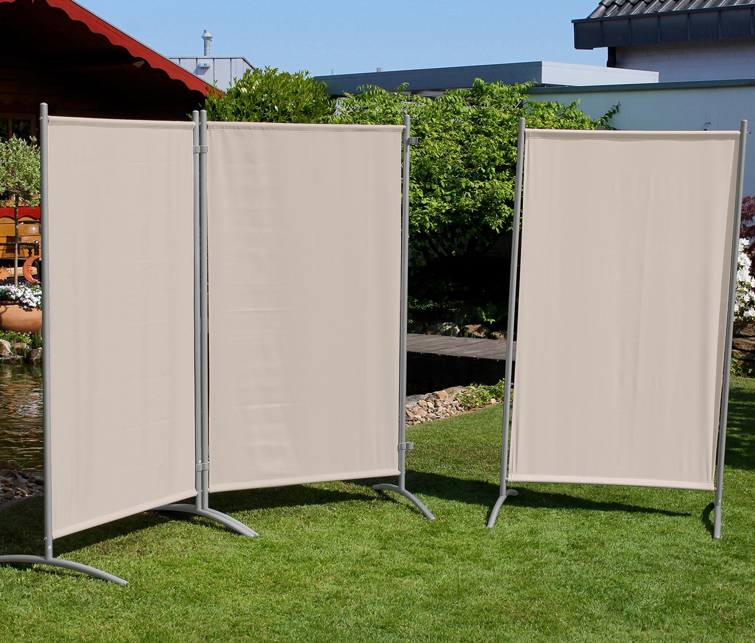 Thumbnail - Leco Stellwand 3-teilig - 260x60x156cm - beige - Polyester / Stahl / Kunststoff