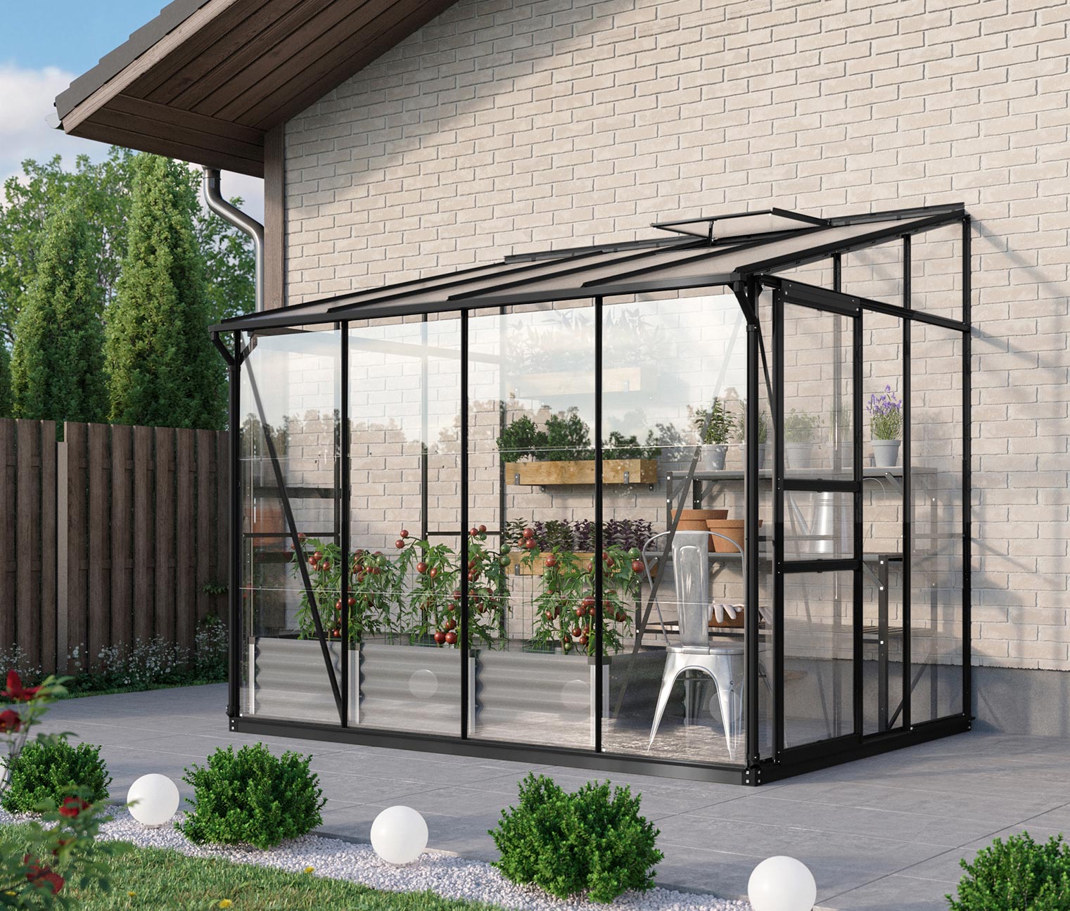 Thumbnail - Vitavia Anlehngewächshaus - 262x201,5x221cm - schwarz - Aluminium / Glas / Polyvinylchlorid