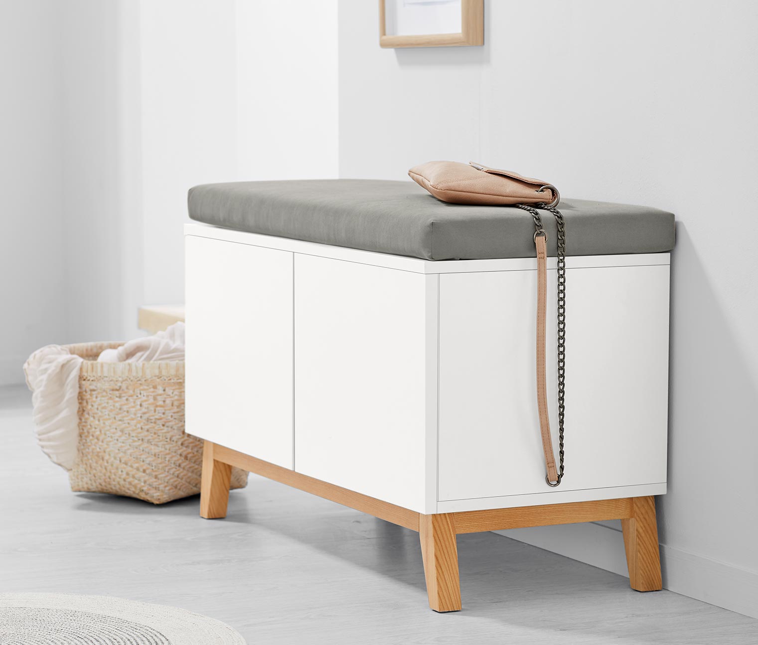 Thumbnail - Tchibo - Sitzbank mit Stauraumfächern - 84x38x52cm - beige - Holz / Eschen-Massivholz / Polyester
