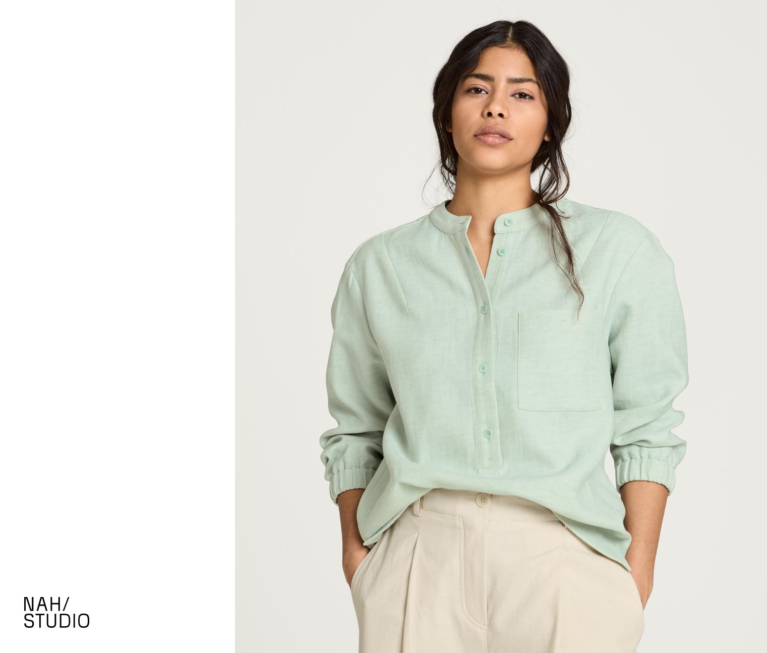 Thumbnail - Nah/Studio Bluse - Baumwoll-Leinen-Mix - Gr. 44 - blau