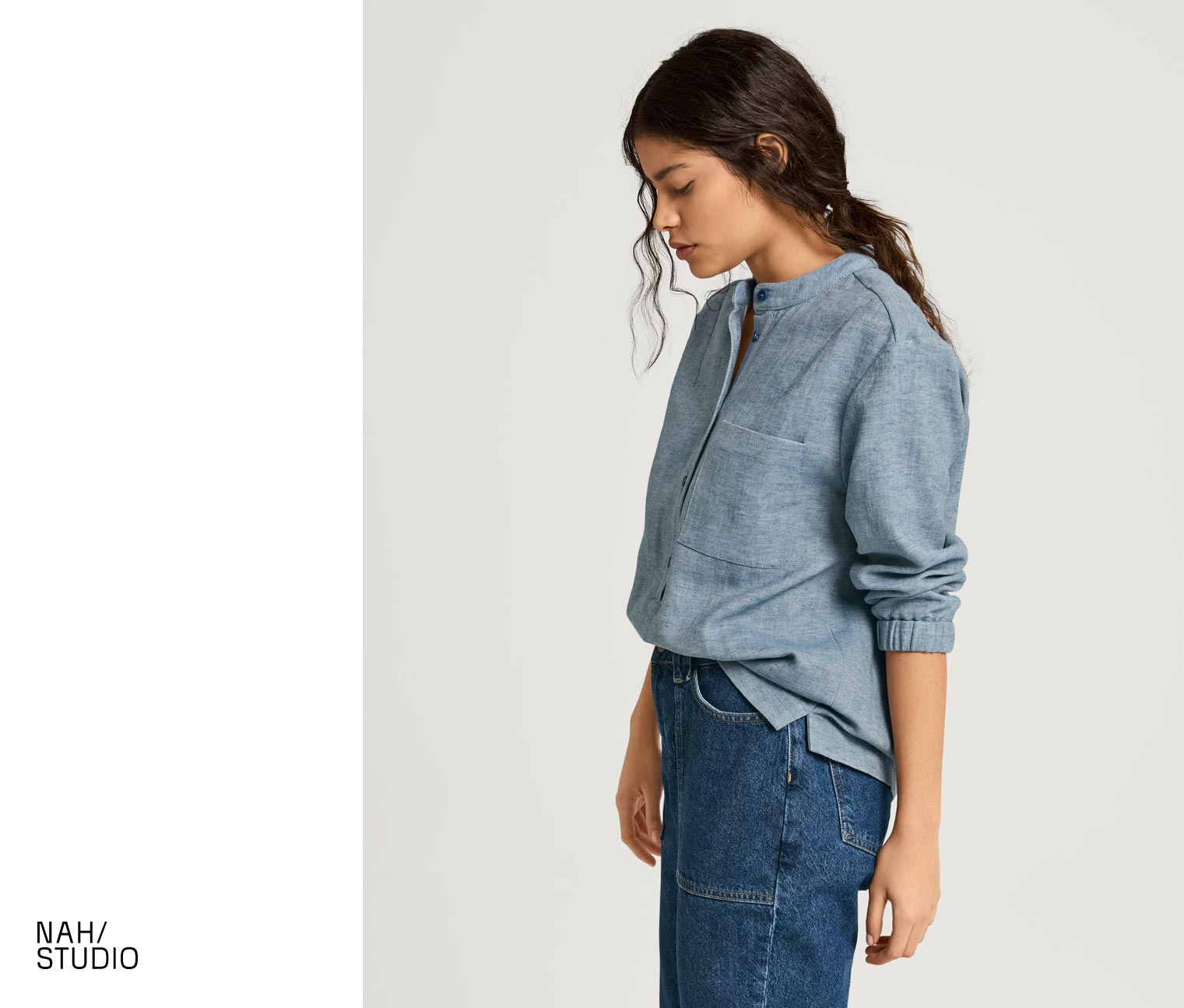 Thumbnail - Nah/Studio Bluse - Baumwoll-Leinen-Mix - Gr. 36 - blau