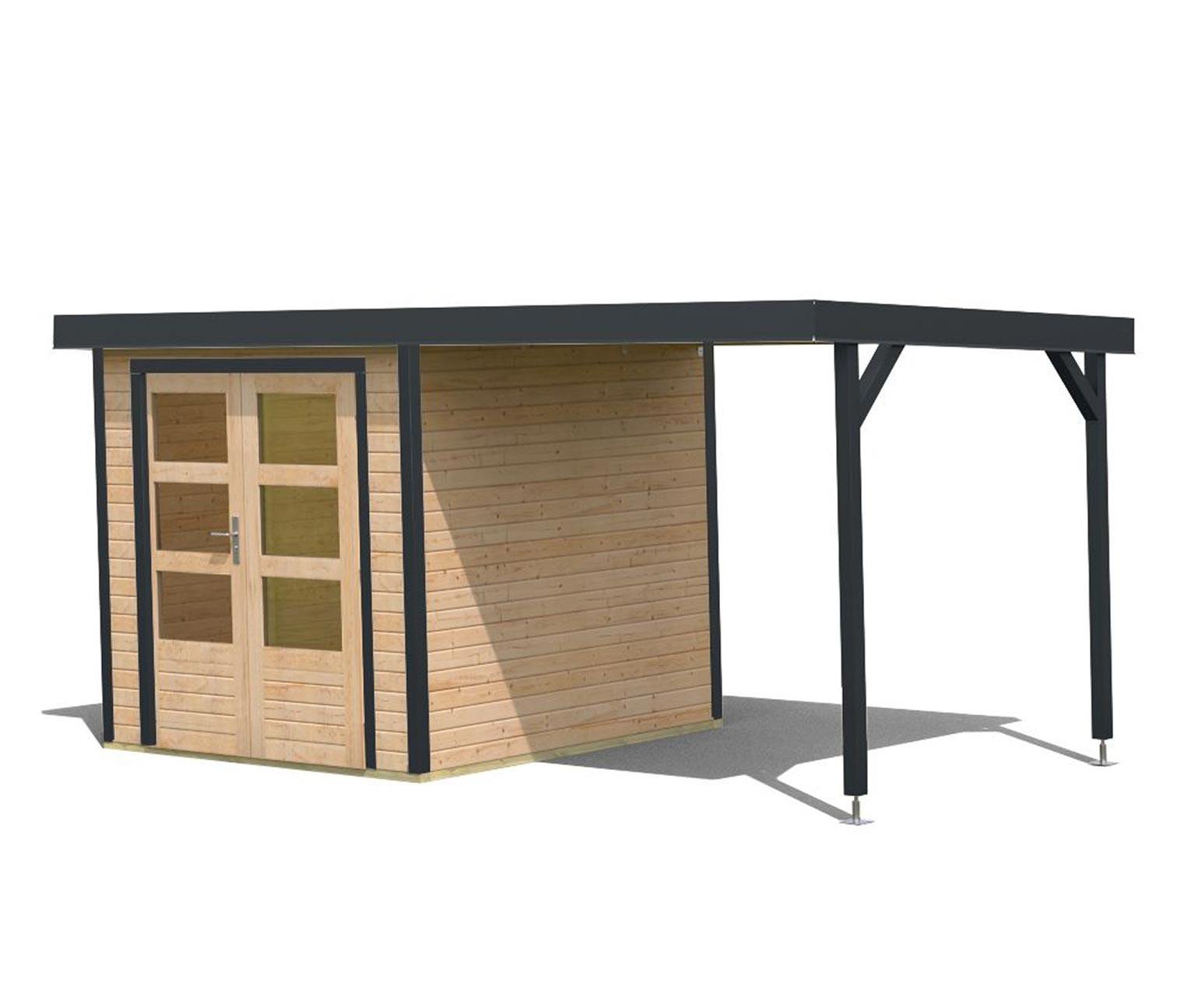 Thumbnail - Karibu Gerätehaus mit Anbaudach - 438x213x208,5cm - anthrazit - Fichtenholz / Stahl