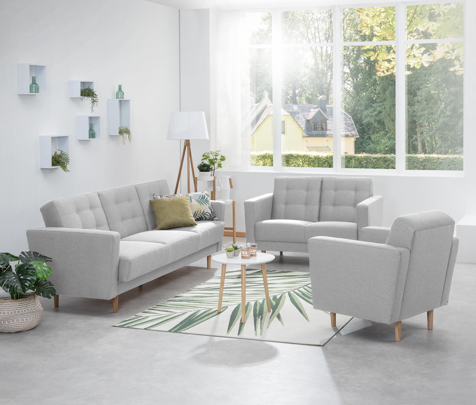 Thumbnail - Tchibo - 3-Sitzer-Schlafsofa »Janny« - 224x83x81cm - hellgrau - Polyester / Holz / Eschen-Massivholz