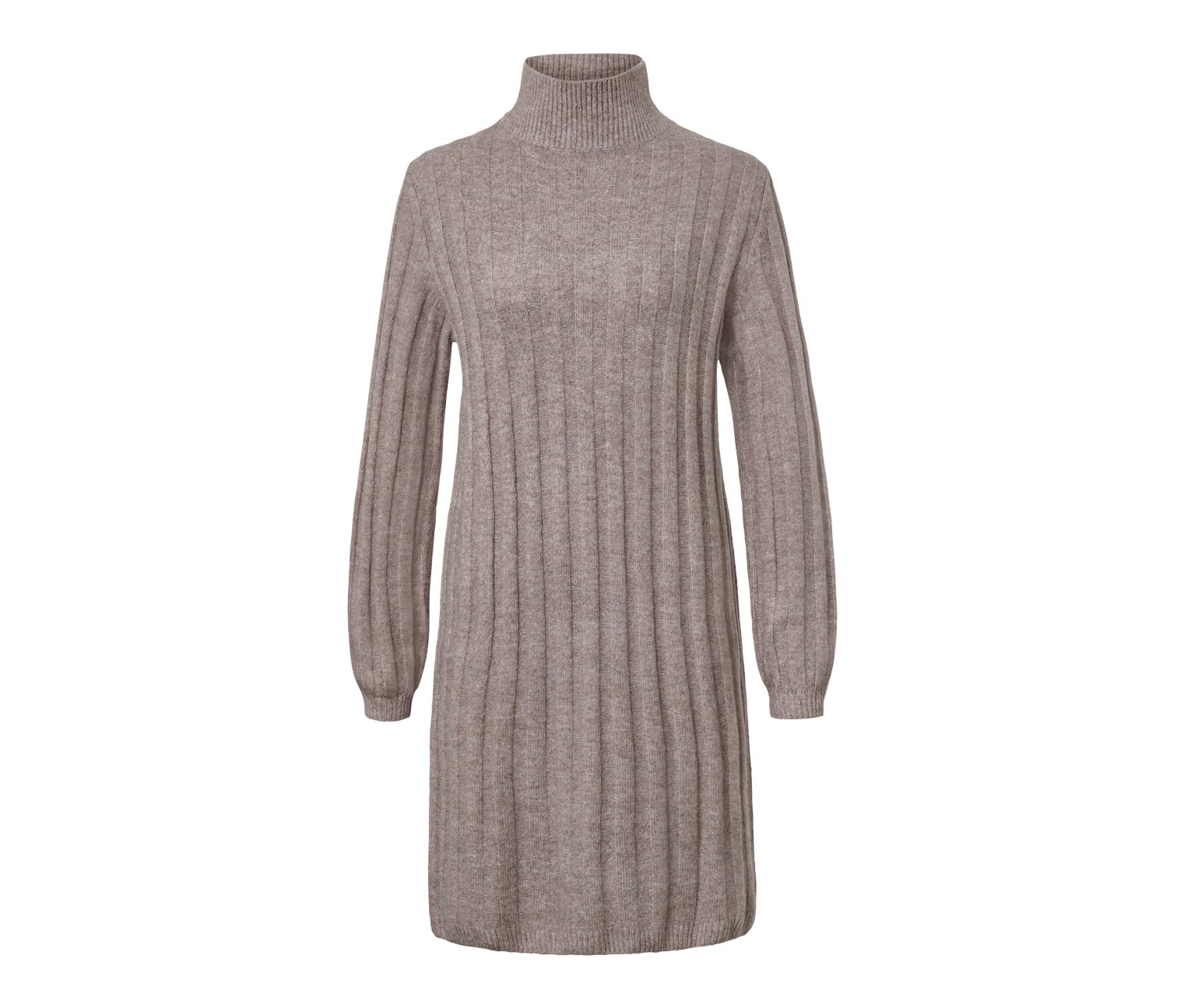 Thumbnail - Tchibo - Geripptes Strickkleid mit Stehkragen - Damen - Gr. XL - taupe