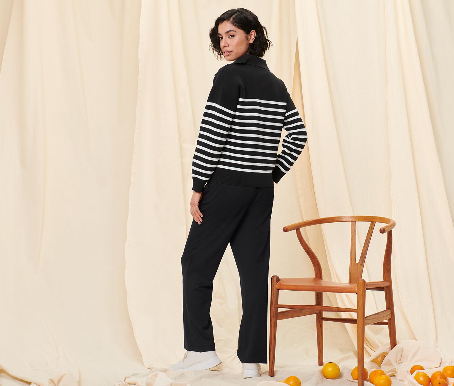 Thumbnail - Tchibo - Pullover mit Kragen - Damen - Gr. L - creme/gestreift